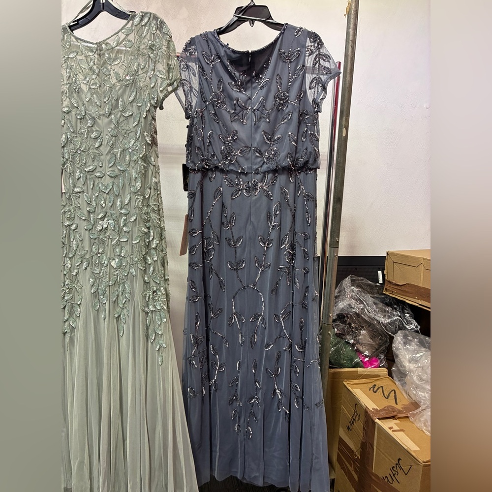 Adrianna Papell SZ 22W NWT Beaded Mesh Evening Gown MOB Short Sleeve Elegant MOG - Picture 12 of 16